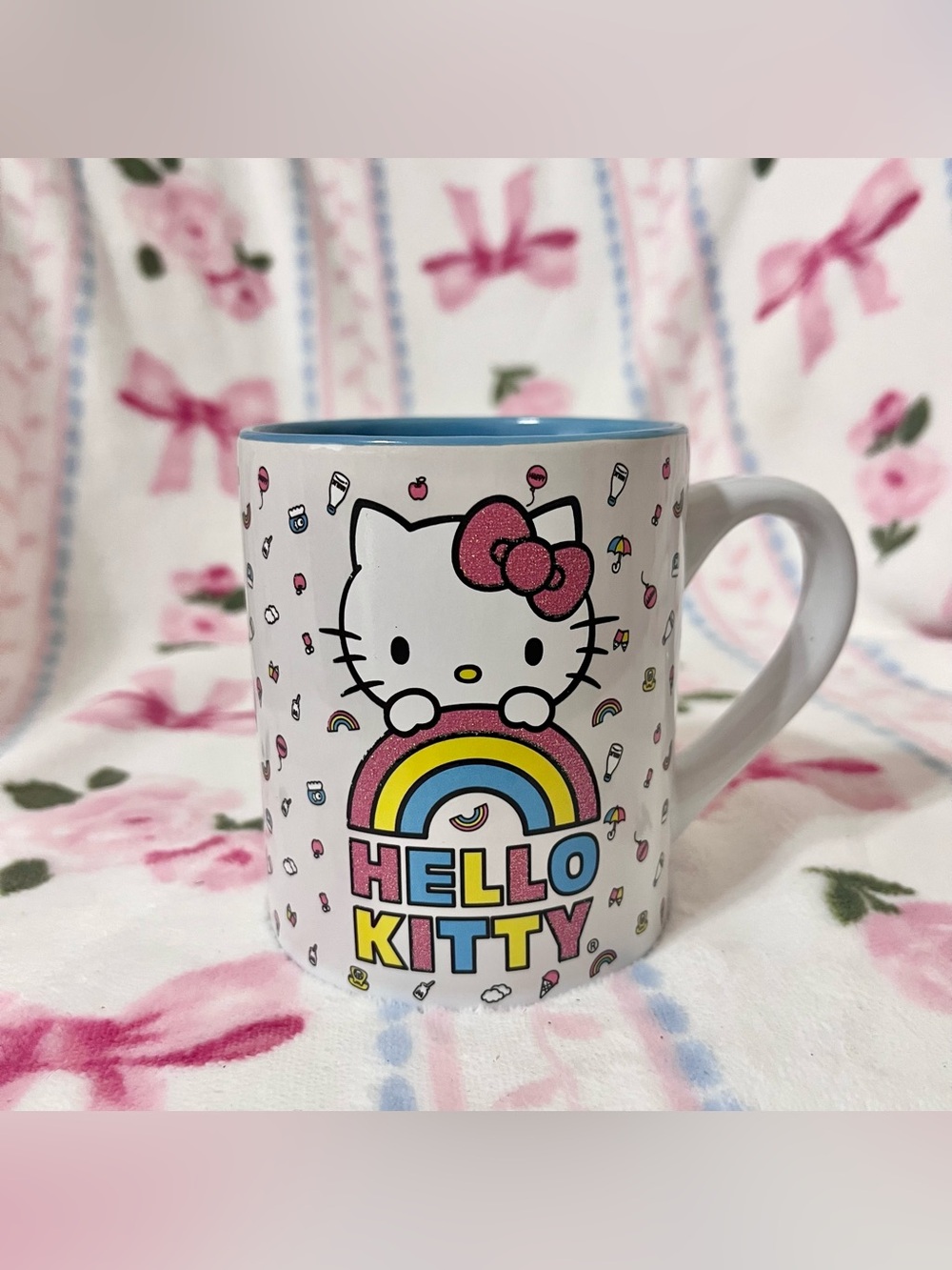 Sanrio Hello Kitty Ceramic Coffee Tea Mug Rainbow Glitter 14oz